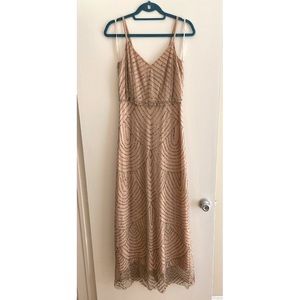 Adrianna Papell Art Deco beaded blouson gown in taupe